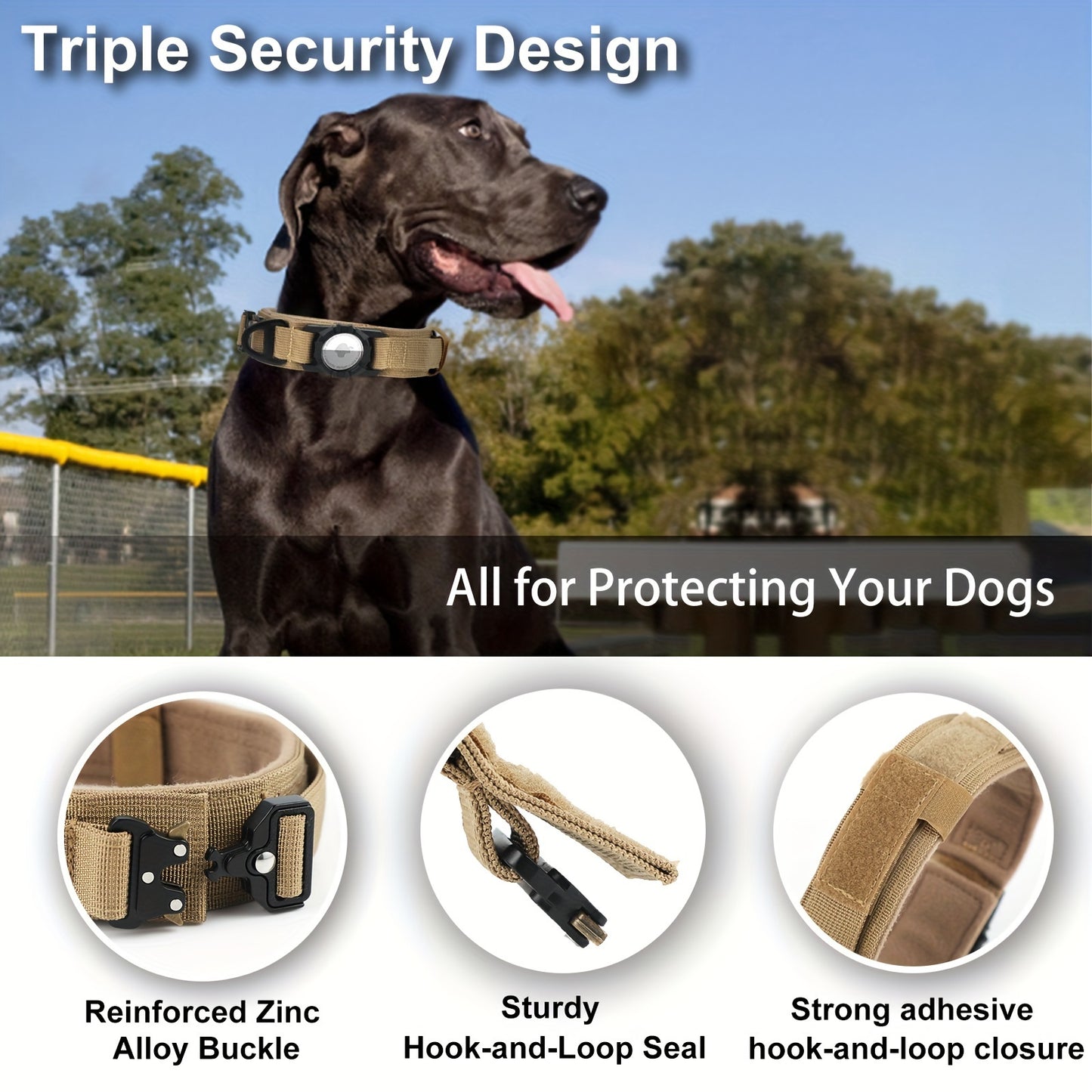 Tactical Dog Collar for AirTag – Heavy-Duty Nylon Collar for Medium to Large Dogs