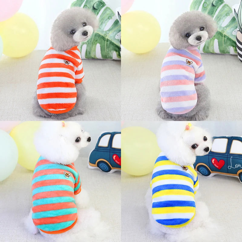 Soft Flannel Warm Dog Clothes Winter Dogs Hoodie Sweatshirt For Puppy Cat Rainbow Striped Clothing Chihuahua Shih Tzu Apparel