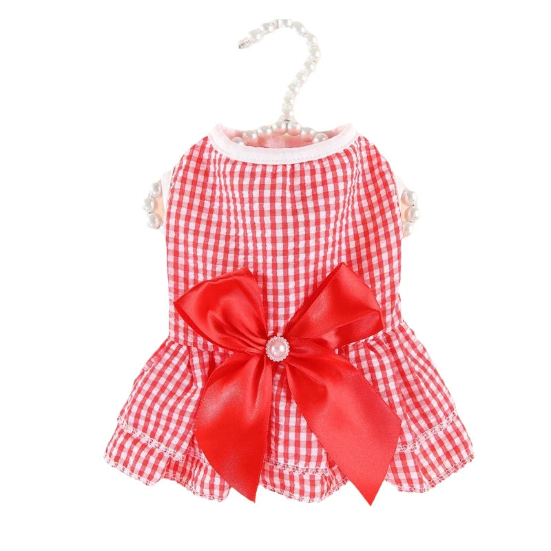 Prinzessinnenkleid für Katzenwelpen – Gestreiftes kariertes Sommerkleid mit Schleife für Katzen, Kätzchen, Kaninchen und kleine Hunde