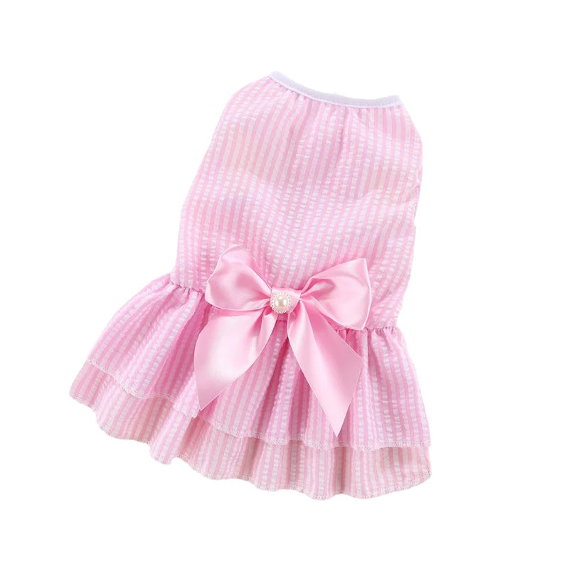 Prinzessinnenkleid für Katzenwelpen – Gestreiftes kariertes Sommerkleid mit Schleife für Katzen, Kätzchen, Kaninchen und kleine Hunde