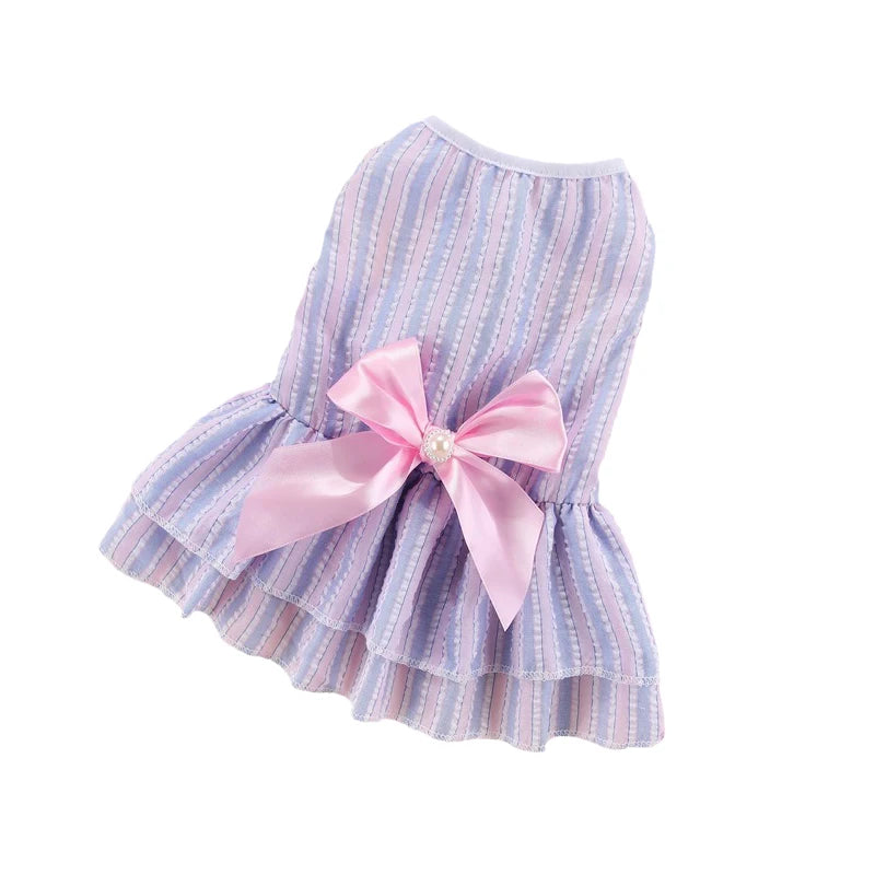 Prinzessinnenkleid für Katzenwelpen – Gestreiftes kariertes Sommerkleid mit Schleife für Katzen, Kätzchen, Kaninchen und kleine Hunde
