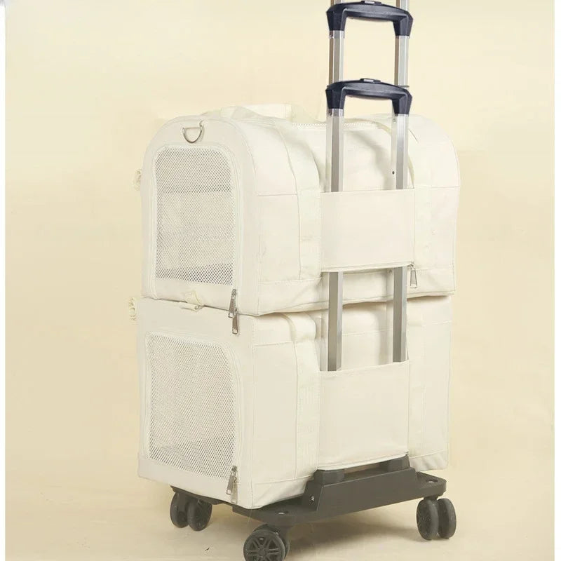 High Aesthetic Pet Trolley Box 2-layers Design Cat Basket Breathable Comfortable Transport Case Convenient Travel Pet Trolley