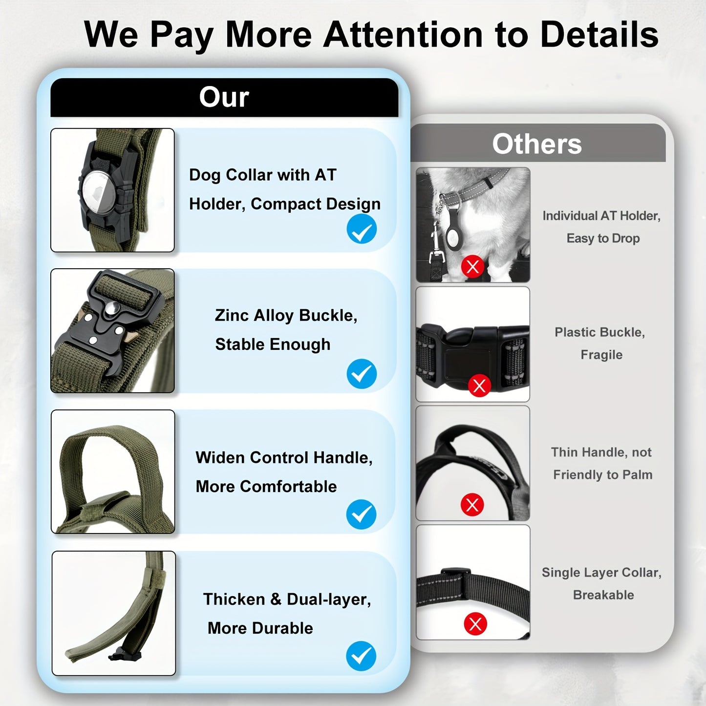 Tactical Dog Collar for AirTag – Heavy-Duty Nylon Collar for Medium to Large Dogs