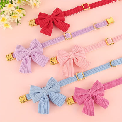 Collier pour chien en velours côtelé personnalisable avec nœud – Réglable et confortable pour les petites et moyennes races