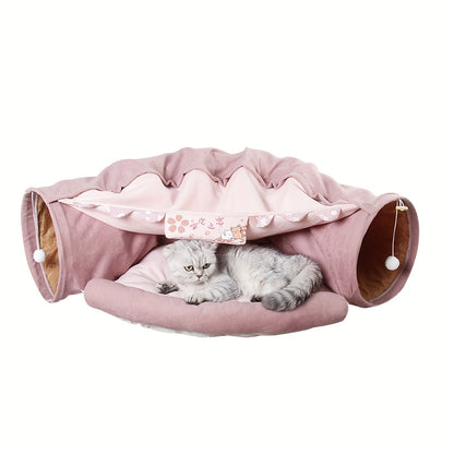 Tunnel pliable pour chat avec lit lavable – Jouet d'intérieur idéal pour les chats de petite et moyenne taille