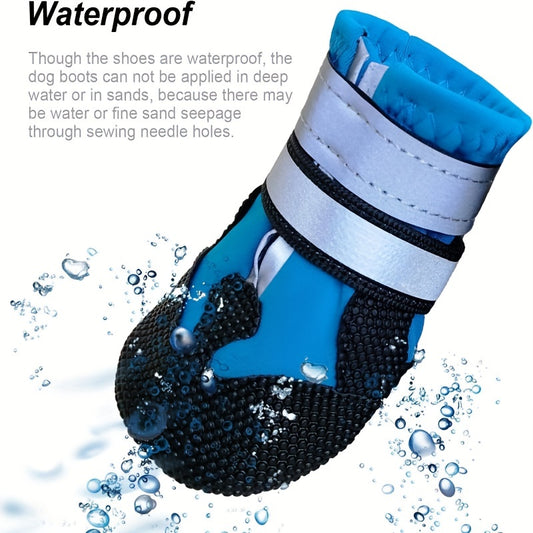 Lot de 4 bottes imperméables pour chien avec sangles réfléchissantes, gardez la patte de votre chien en sécurité et au sec
