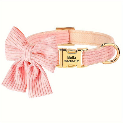 Collier pour chien en velours côtelé personnalisable avec nœud – Réglable et confortable pour les petites et moyennes races