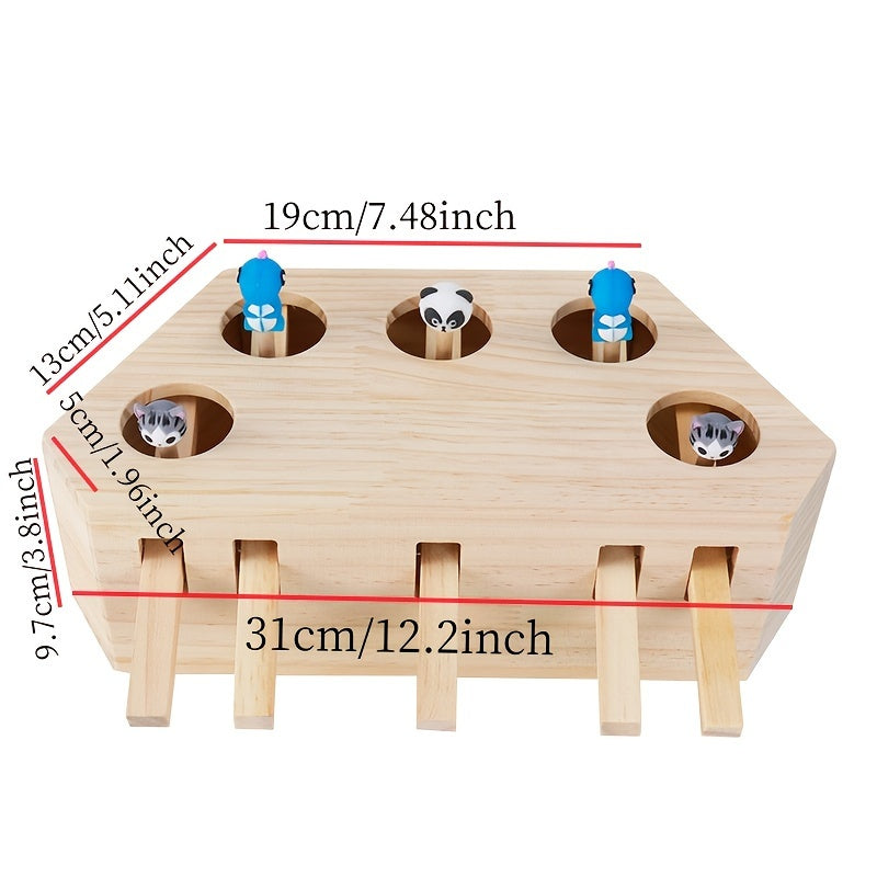 Jouet interactif en bois pour chat - Jeu d'attrape-souris 
