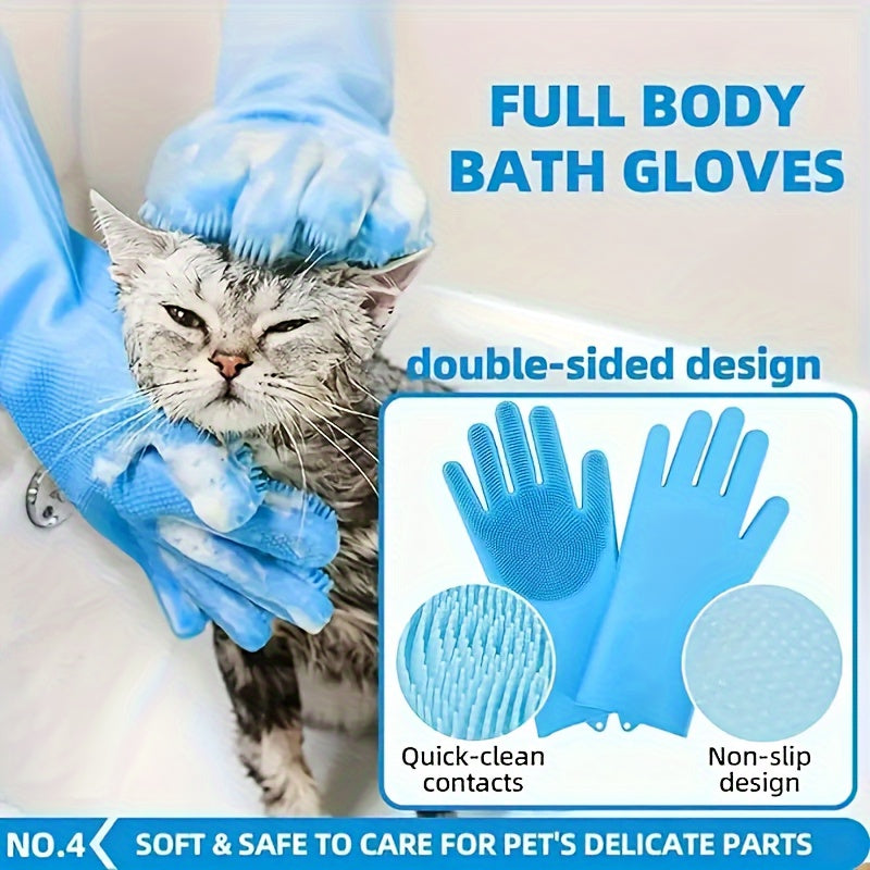Kit de toilettage pour chien 6 en 1 : brosse de bain, serviette, gants et peigne de toilettage - Poils en acier inoxydable pour un nettoyage et un massage en douceur