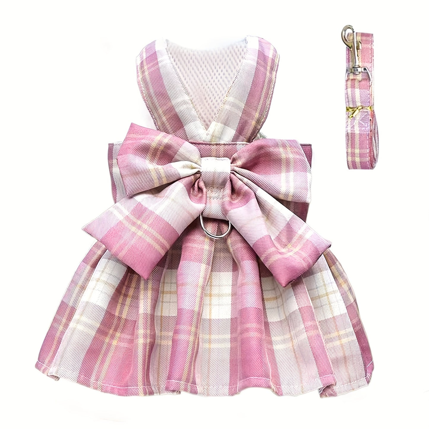 Ensemble robe pour animaux de compagnie avec nœud papillon et laisse pour petits chiens et chats - Jolie robe d'été princesse pour chihuahua, yorkshire - Lavage à la main uniquement, polyester tissé, pull toutes saisons pour animaux de compagnie 