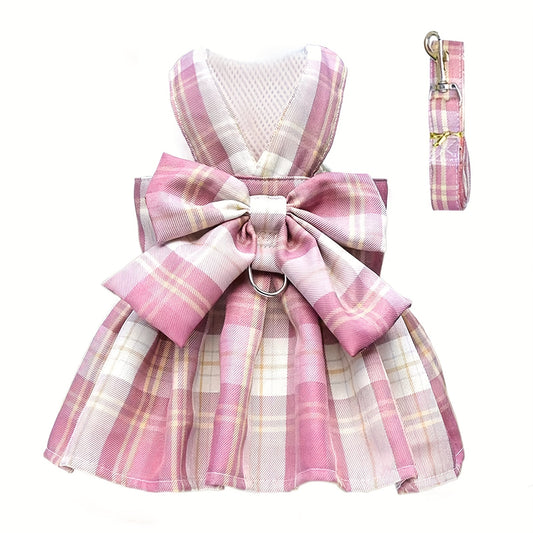 Ensemble robe pour animaux de compagnie avec nœud papillon et laisse pour petits chiens et chats - Jolie robe d'été princesse pour chihuahua, yorkshire - Lavage à la main uniquement, polyester tissé, pull toutes saisons pour animaux de compagnie 
