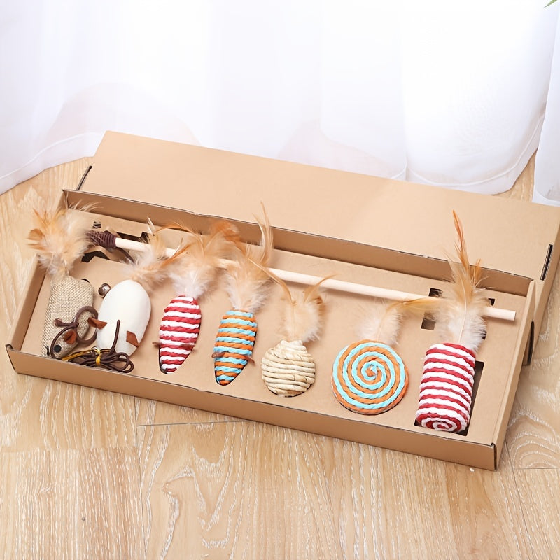 Ensemble de 7 tiges de jeu pour chat : jouets amusants pour chat, pour votre chaton ! 