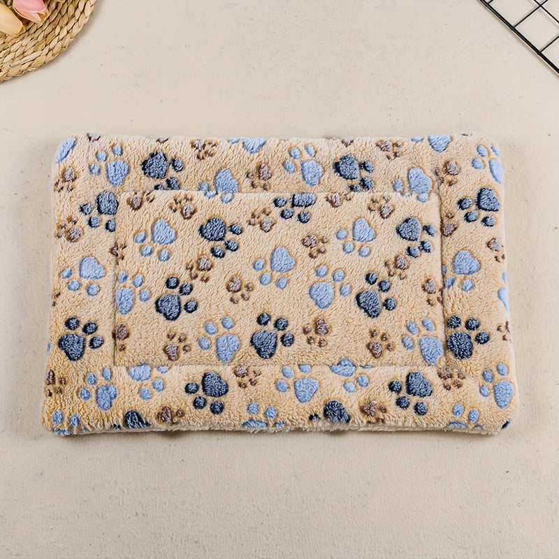Coussin pour animal de compagnie à motif de pattes de chien au café de dessin animé – Matelas pour chat double couche, confortable et chaud