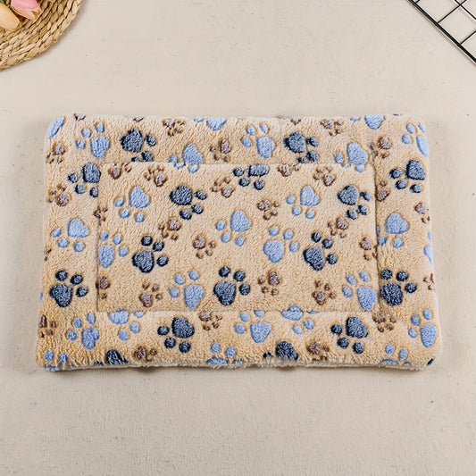 Coussin pour animal de compagnie à motif de pattes de chien au café de dessin animé – Matelas pour chat double couche, confortable et chaud