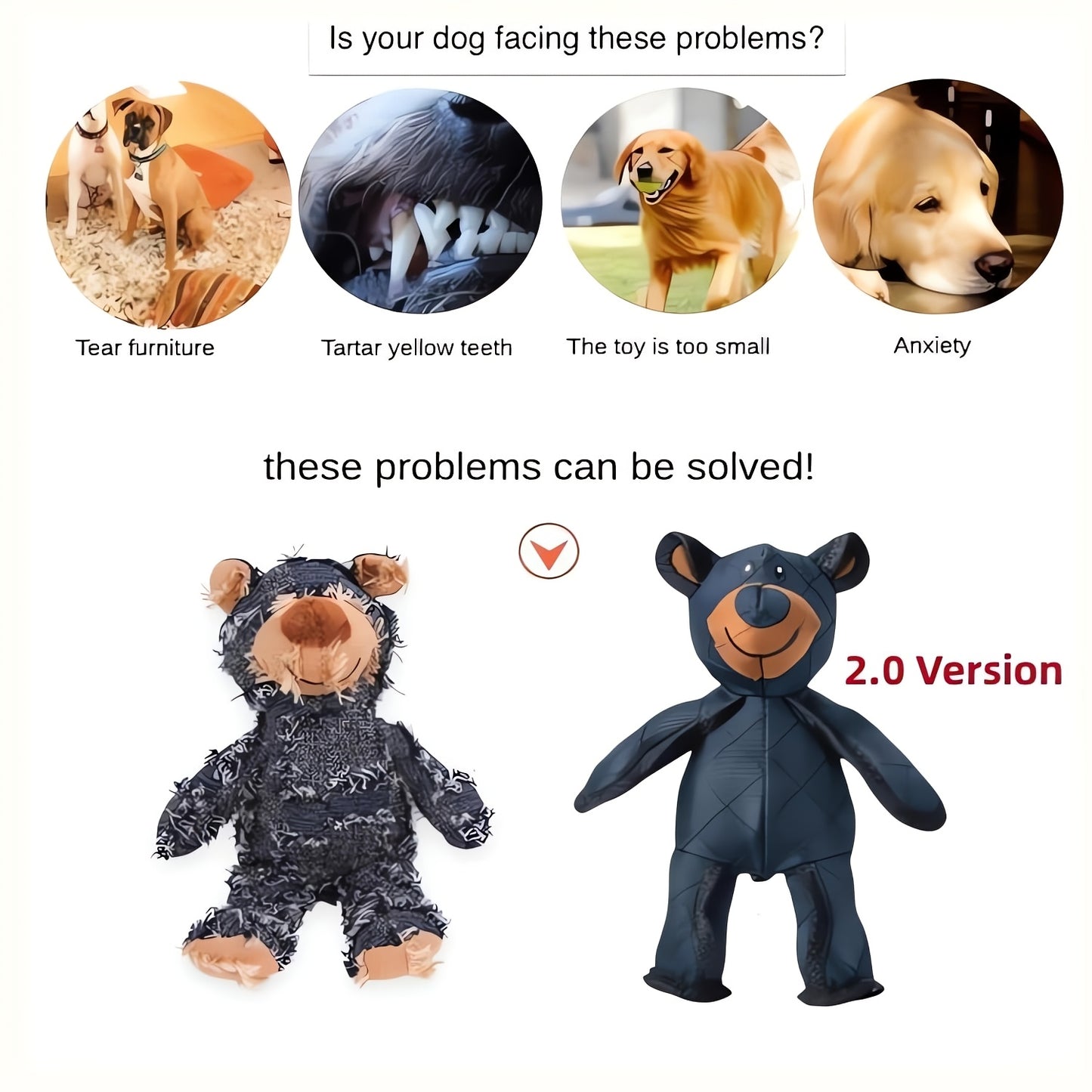 1 jouet durable pour chien en forme d'ours, peluche indestructible pour les gros mâcheurs, compagnon incassable et grinçant pour les mâcheurs agressifs, grande race recommandée
