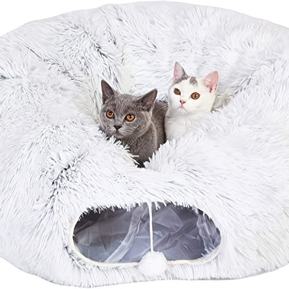 Lit tunnel en peluche confortable pour chat - Pliable et chaud 