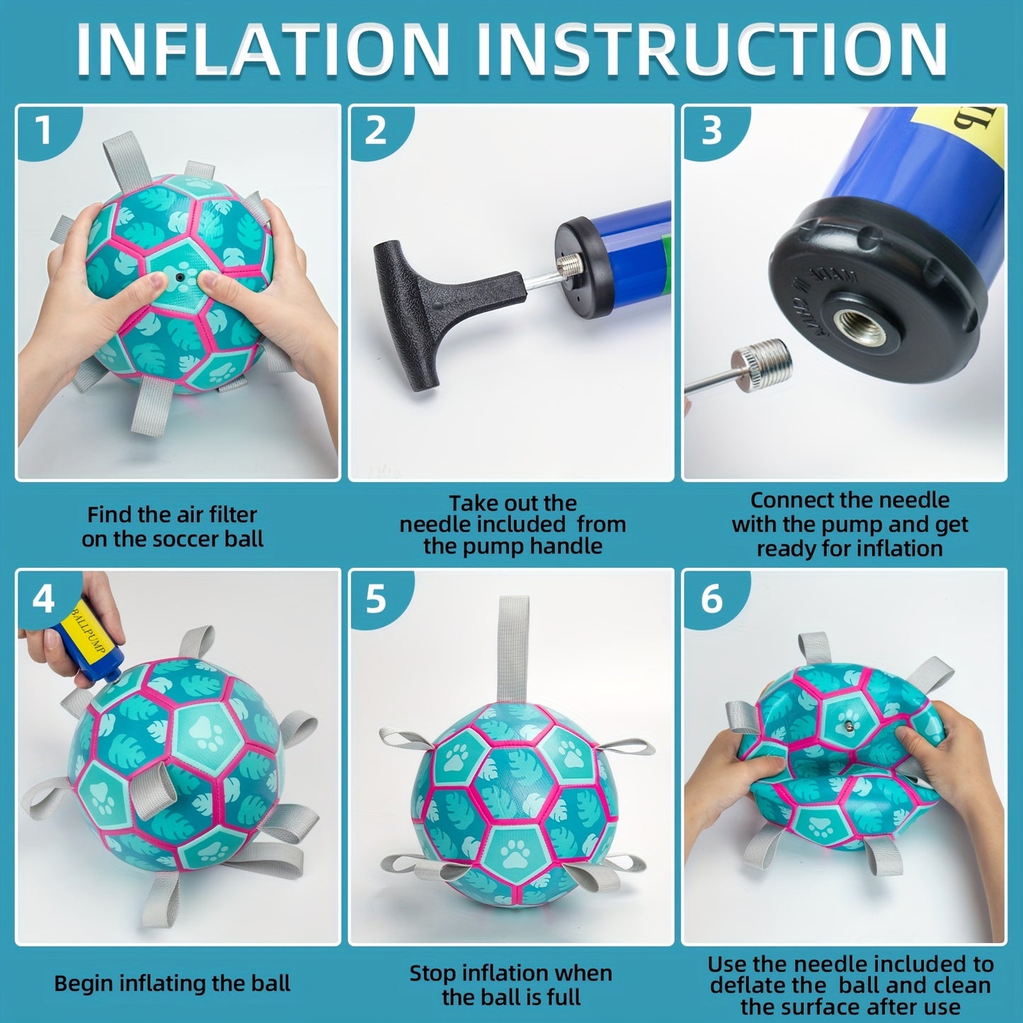 Jouet pour chien avec corde intégrée et ballon de football gonflable pour jouet interactif pour chien, jouet pour chien d'intérieur et d'extérieur, ballon de football bleu lac adapté aux chiens de grande, moyenne et petite taille