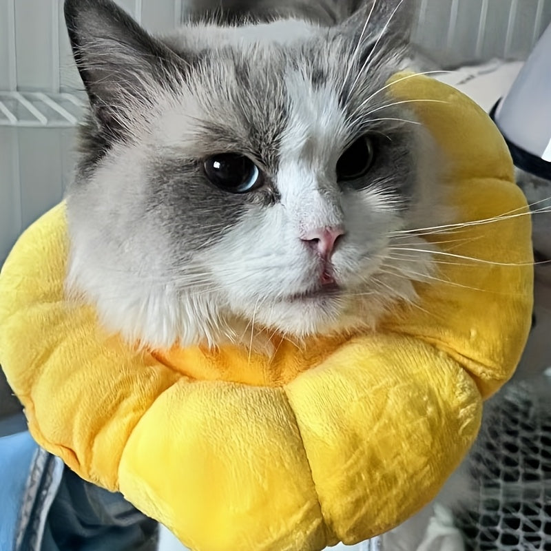 Soft Touch | Verstellbares Sonnenblumen-Halsband für Katzen und kleine Hunde – weiches Polyester, Cartoon-Design, Anti-Leck- und Kratzschutzkegel mit sicherem Schnallenriemen, Haustierhalsband 