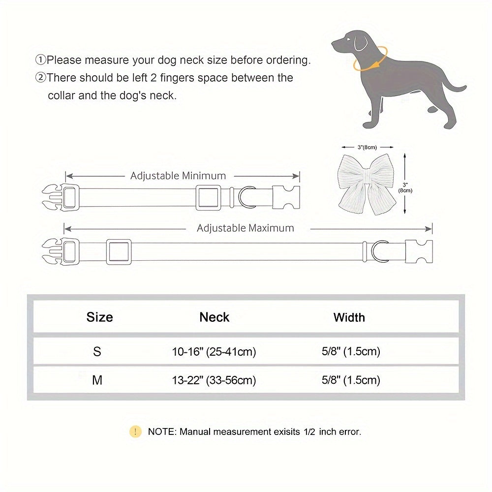 Collier pour chien en velours côtelé personnalisable avec nœud – Réglable et confortable pour les petites et moyennes races
