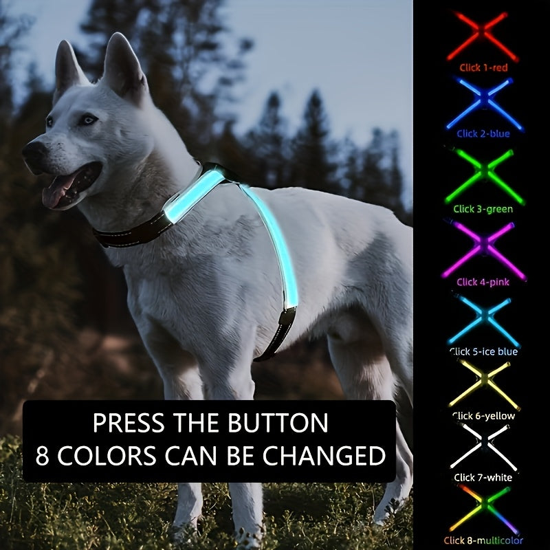 Gilet LED rechargeable pour animaux de compagnie à 8 couleurs - Gardez votre chien en sécurité et visible la nuit avec des lumières clignotantes - Convient aux chiens de taille moyenne et grande