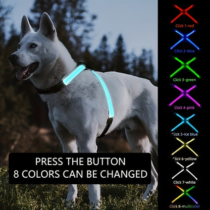 Gilet LED rechargeable pour animaux de compagnie à 8 couleurs - Gardez votre chien en sécurité et visible la nuit avec des lumières clignotantes - Convient aux chiens de taille moyenne et grande