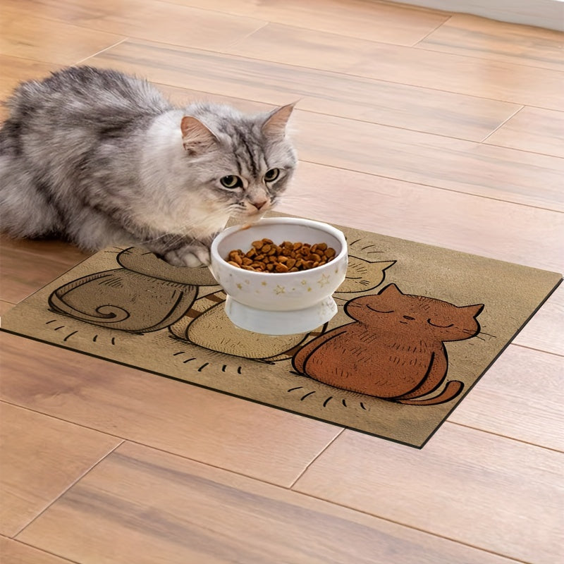 1 tapis d'alimentation pour animaux de compagnie imperméable et résistant à l'huile sur le thème du chat mignon - Set de table en polyester toutes saisons facile à nettoyer pour chats et chiens