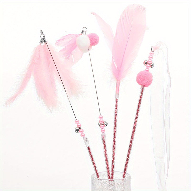 Lot de 5 jouets pour chat en forme de plumes avec clochettes – Bâtons de jeu interactifs pour l'exercice et le plaisir