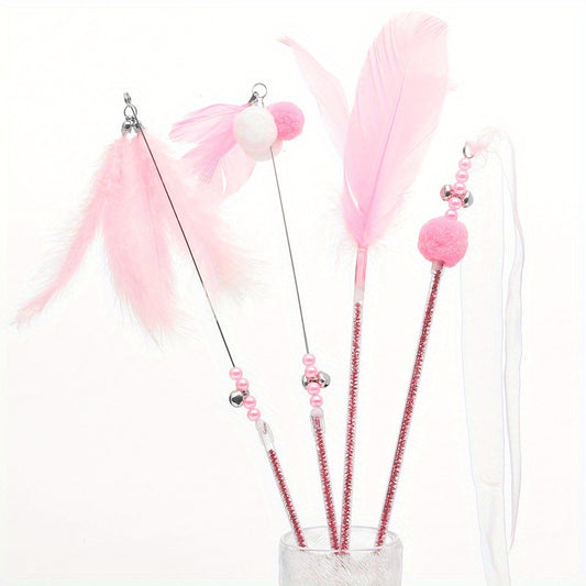 Lot de 5 jouets pour chat en forme de plumes avec clochettes – Bâtons de jeu interactifs pour l'exercice et le plaisir