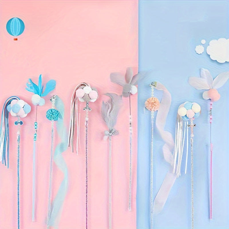 Lot de 5 jouets pour chat en forme de plumes avec clochettes – Bâtons de jeu interactifs pour l'exercice et le plaisir