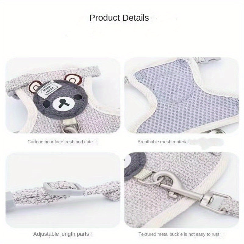 Harnais et laisse respirants pour chien Teddy Bear – Fournitures confortables pour animaux de compagnie pour petits chiens, chats et lapins