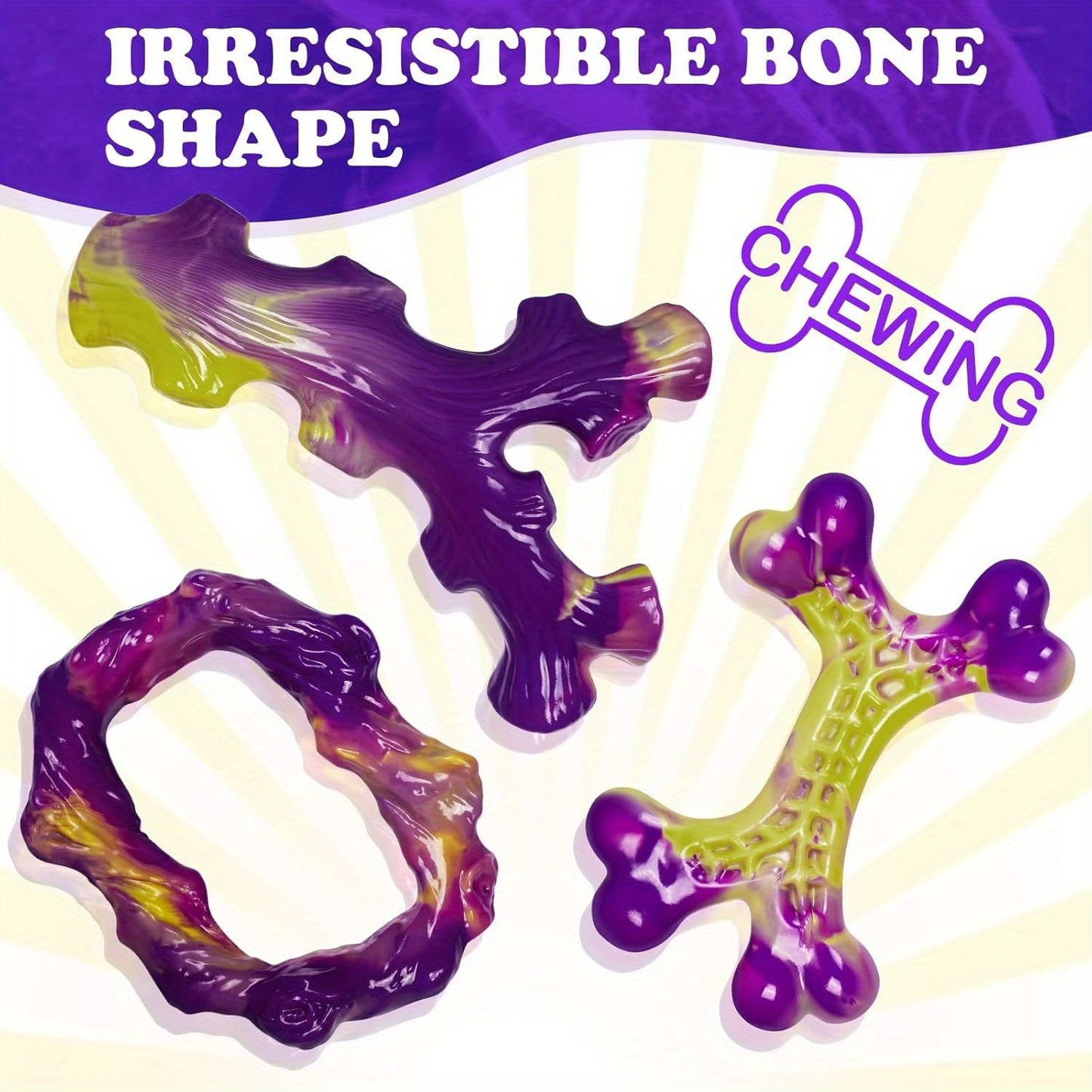 Jouets à mâcher en nylon pour chiens agressifs, lot de 3 jouets à mâcher pour grandes et moyennes races, durables, non toxiques, aucune pile requise