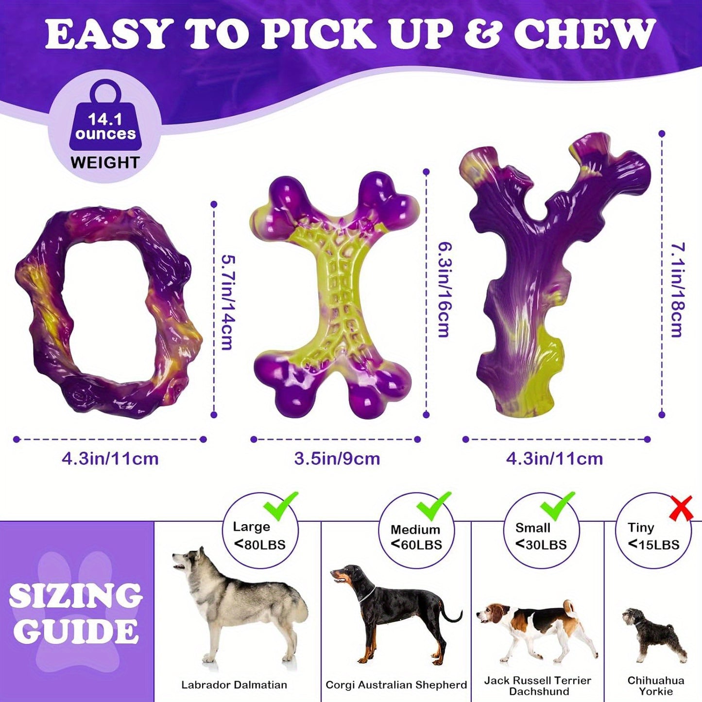 Jouets à mâcher en nylon pour chiens agressifs, lot de 3 jouets à mâcher pour grandes et moyennes races, durables, non toxiques, aucune pile requise