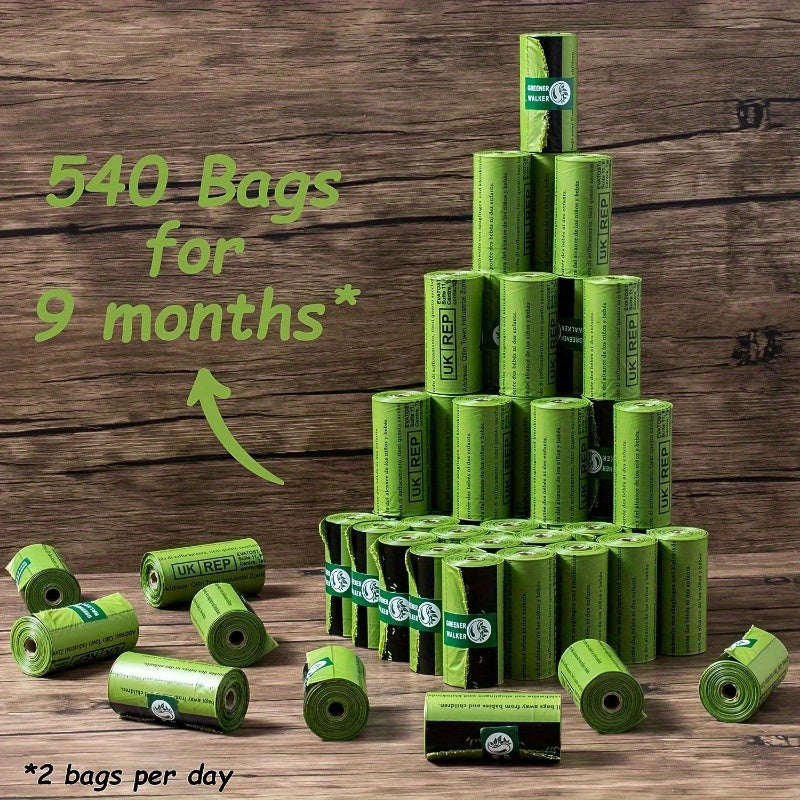 Biodegradable Dog Poop Bags - Extra Strength, Leak-Proof, 540 Linen Bio-Corn Starch Blend Pet Waste Bags for Dogs and Cats, Ideal for Yard Cleanup - 540 Count (9-Month Supply, Assuming 2 Bags Per Day)