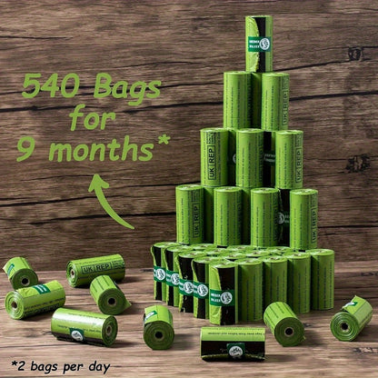 Biodegradable Dog Poop Bags - Extra Strength, Leak-Proof, 540 Linen Bio-Corn Starch Blend Pet Waste Bags for Dogs and Cats, Ideal for Yard Cleanup - 540 Count (9-Month Supply, Assuming 2 Bags Per Day)