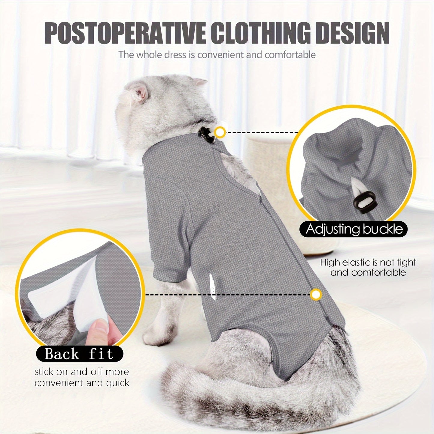Combinaison de récupération confortable pour chat - Respirante et anti-léchage