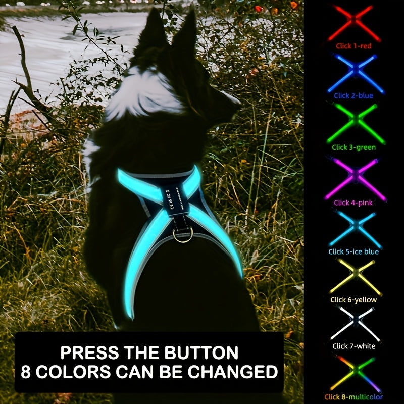 Gilet LED rechargeable pour animaux de compagnie à 8 couleurs - Gardez votre chien en sécurité et visible la nuit avec des lumières clignotantes - Convient aux chiens de taille moyenne et grande
