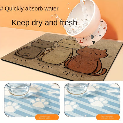 1 tapis d'alimentation pour animaux de compagnie imperméable et résistant à l'huile sur le thème du chat mignon - Set de table en polyester toutes saisons facile à nettoyer pour chats et chiens