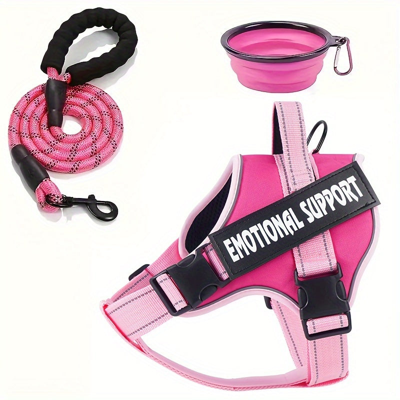Ensemble de harnais tactique pour chien 3 pièces, motif géométrique, fibre de polyester, lavable en machine, sans pile, avec message de soutien émotionnel, pour chiens de petite à grande taille, anti-fuite et absorbant les chocs 