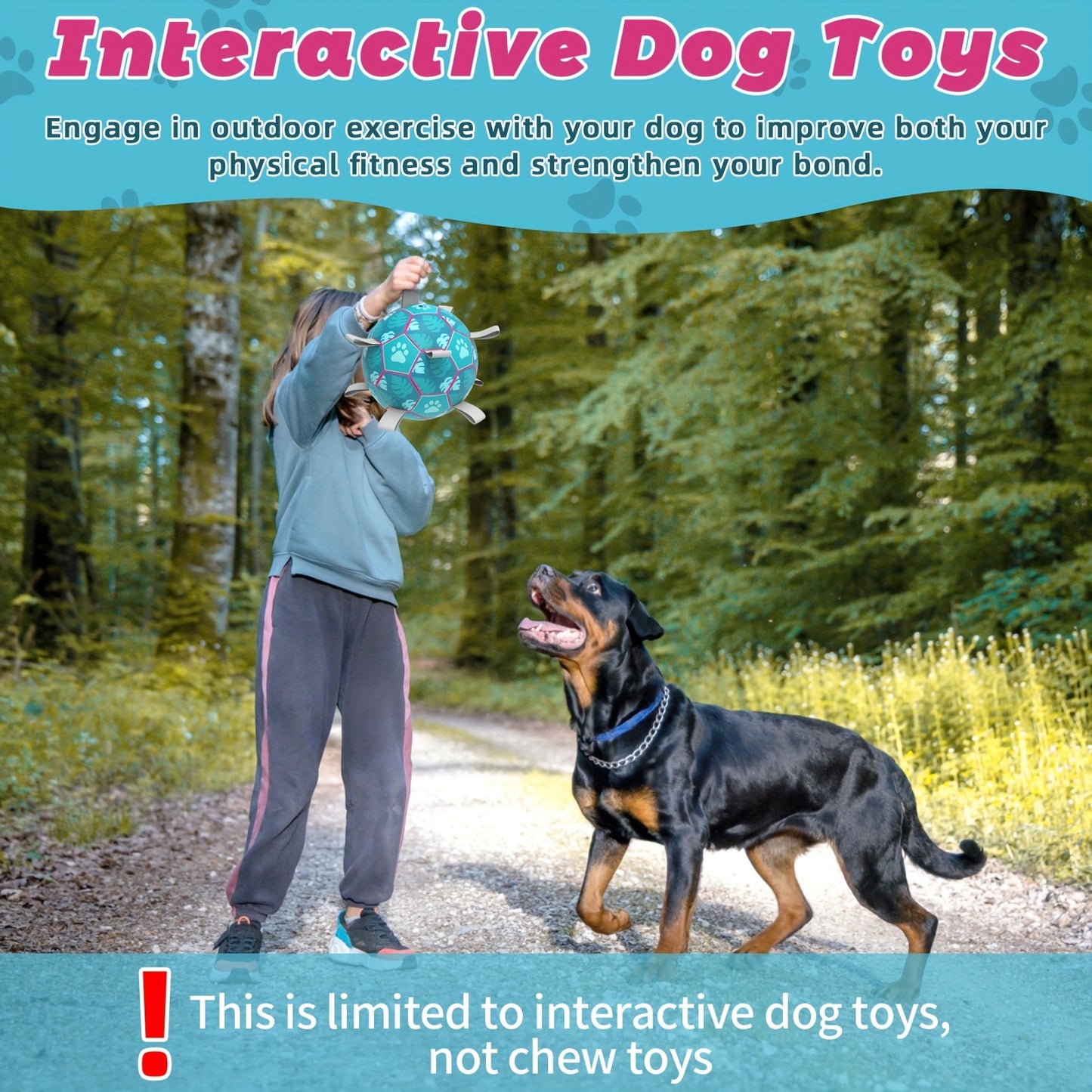 Jouet pour chien avec corde intégrée et ballon de football gonflable pour jouet interactif pour chien, jouet pour chien d'intérieur et d'extérieur, ballon de football bleu lac adapté aux chiens de grande, moyenne et petite taille