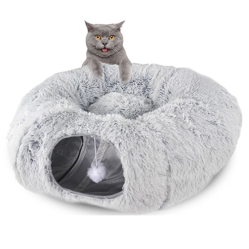 Lit tunnel en peluche confortable pour chat - Pliable et chaud 