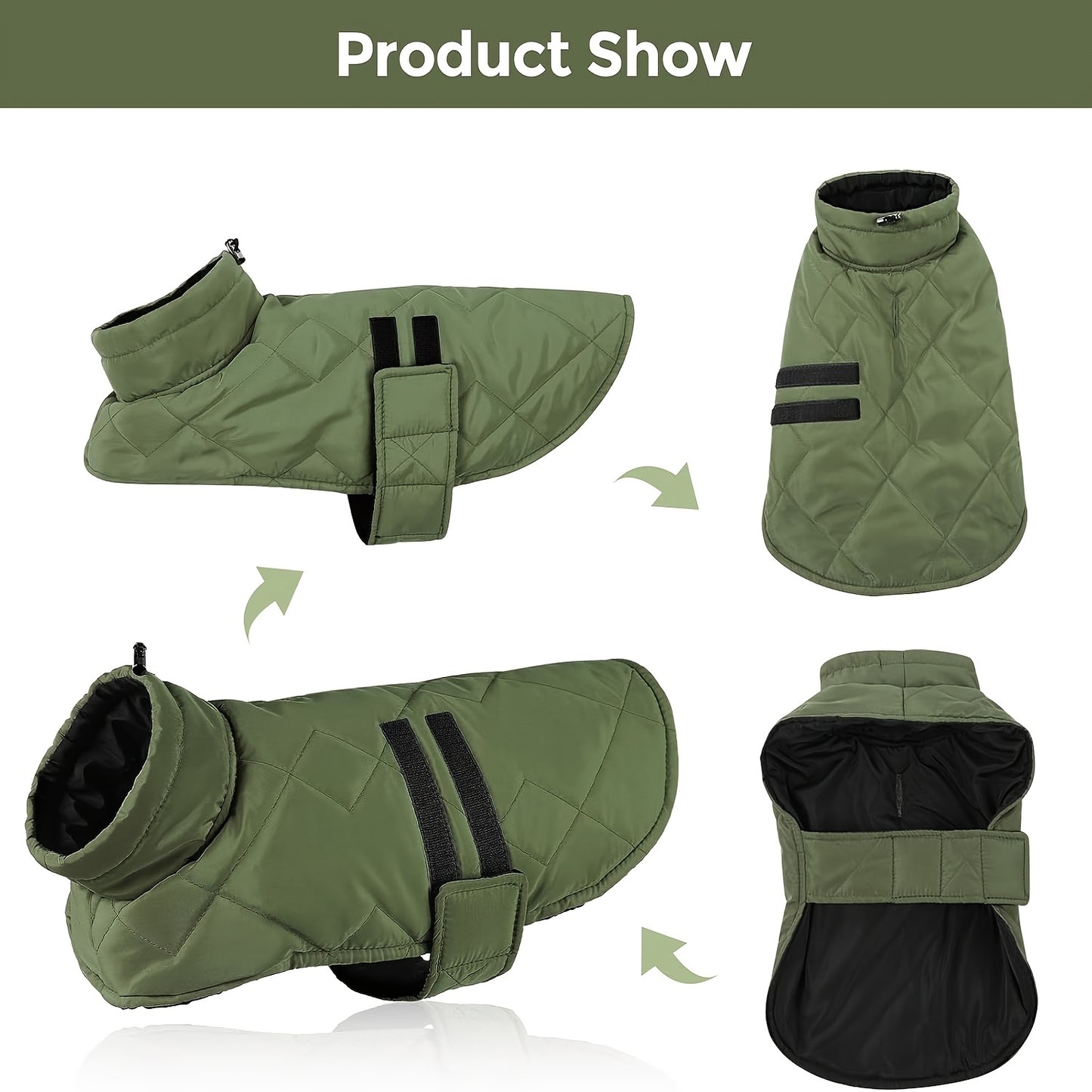 Manteau imperméable pour chien avec tissu tricoté, veste d'hiver remplie de polyester, lavable en machine, bordure réfléchissante, avec attache sécurisée, pour petites, moyennes et grandes races, idéal pour les vêtements d'extérieur automne/hiver