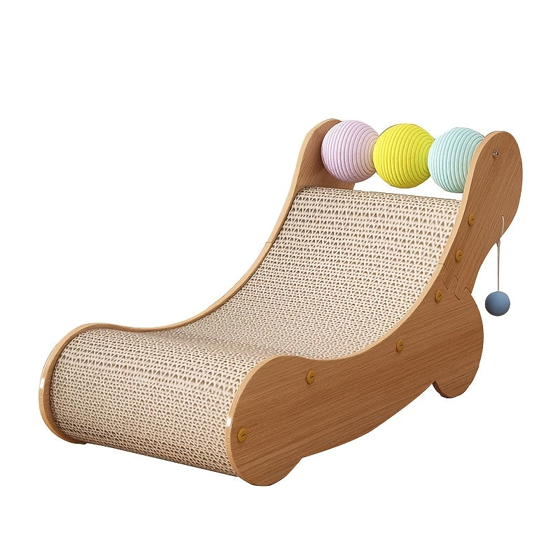 Grand lit griffoir pour chat Whisker Wonders avec balles de jeu suspendues - Tapis à gratter en panneaux de fibres durables - Lit pour chat résistant aux rayures, meuble interactif pour chats 