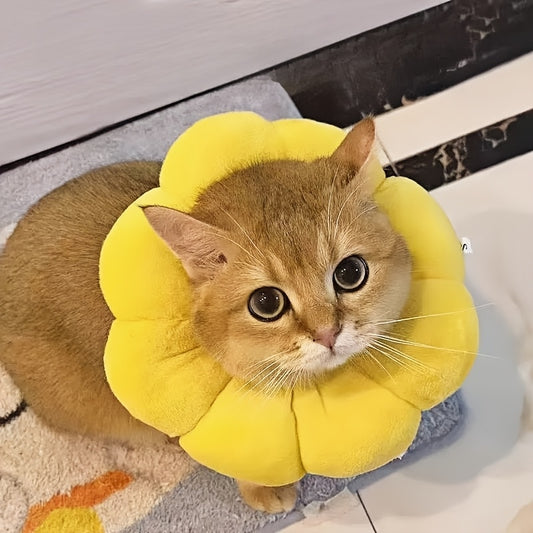 Soft Touch| Adjustable Sunflower Pet Recovery Collar for Cats & Small Dogs - Soft Polyester, Cartoon Design, Anti-Lick & Scratch Cone with Secure Buckle Strap, Pet Collar