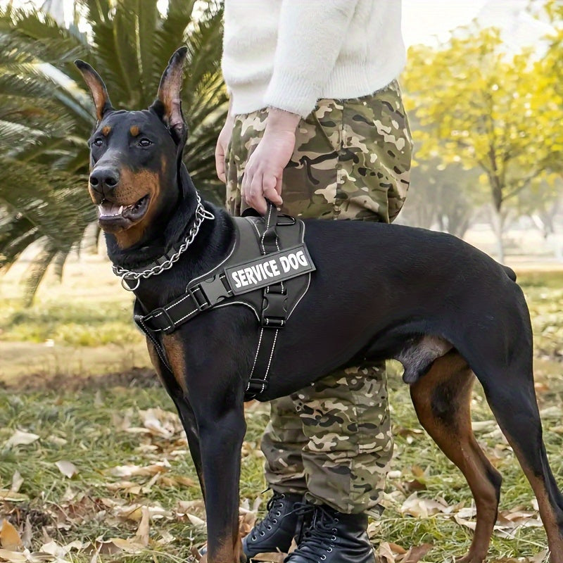 Ensemble de harnais tactique pour chien 3 pièces, motif géométrique, fibre de polyester, lavable en machine, sans pile, avec message de soutien émotionnel, pour chiens de petite à grande taille, anti-fuite et absorbant les chocs 