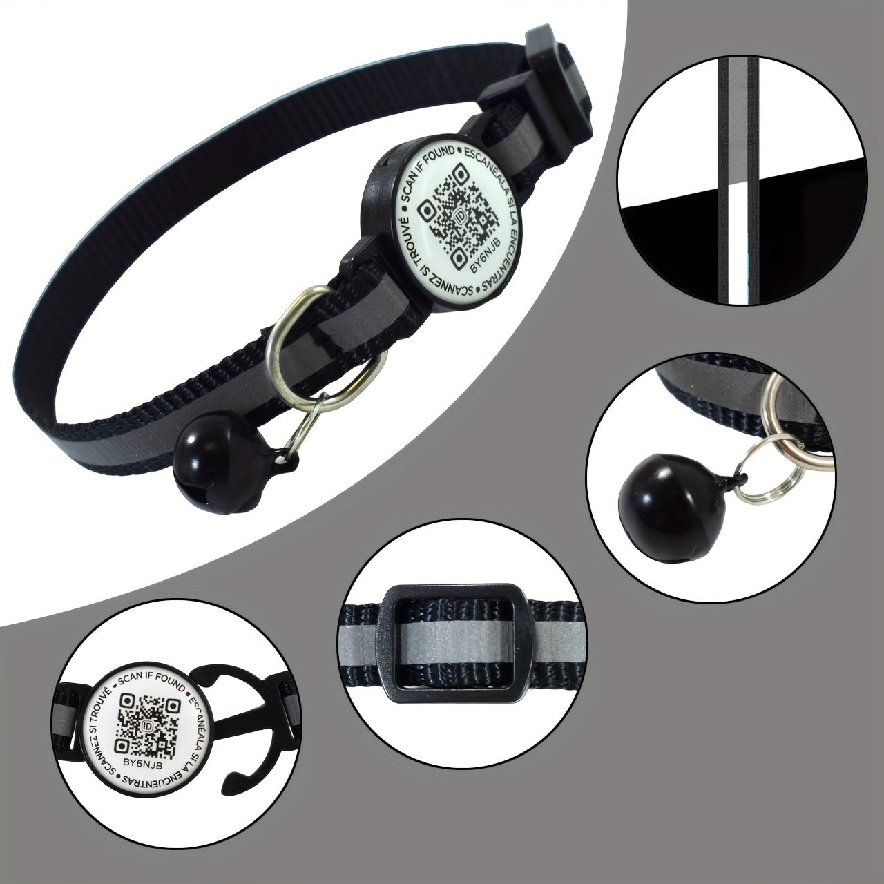 Collier réfléchissant pour animaux de compagnie avec code QR et fonction anti-perte - Haute visibilité la nuit, polyester rayé, idéal pour chats et petits chiens 
