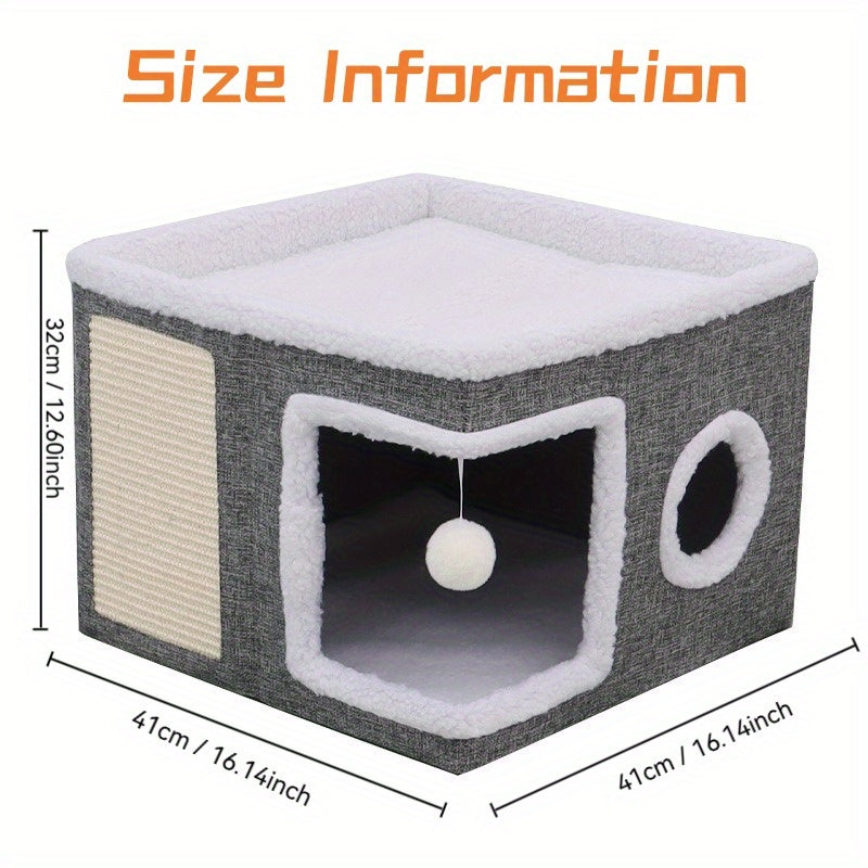 Maison de luxe à plusieurs étages pour chat - Lit à 2 niveaux et tunnel de jeu