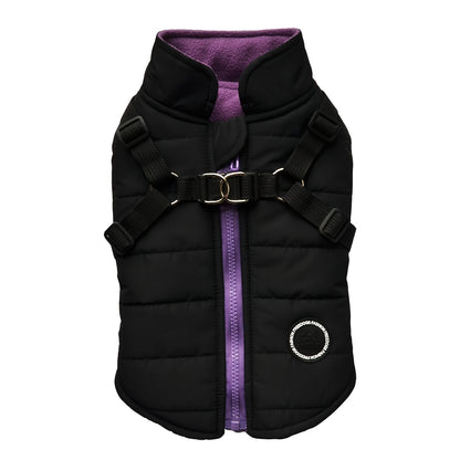 Gilet rembourré chaud pour chien avec harnais pour petits et moyens chiens - Manteau rouge pour plus de confort et de sécurité Cadeau de Noël