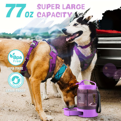Bouteille d'eau pour chien Ocean Blue de grande capacité de 74 oz avec bol intégré - Portable et étanche pour la randonnée, le camping et les jeux au parc - Idéale pour les races de petite à moyenne taille 