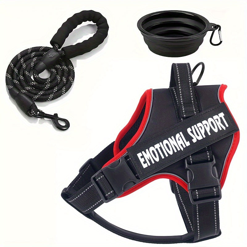 Ensemble de harnais tactique pour chien 3 pièces, motif géométrique, fibre de polyester, lavable en machine, sans pile, avec message de soutien émotionnel, pour chiens de petite à grande taille, anti-fuite et absorbant les chocs 