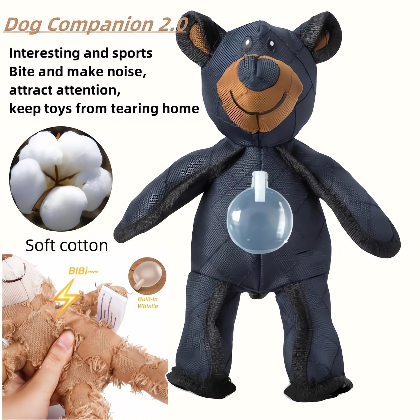 1 jouet durable pour chien en forme d'ours, peluche indestructible pour les gros mâcheurs, compagnon incassable et grinçant pour les mâcheurs agressifs, grande race recommandée